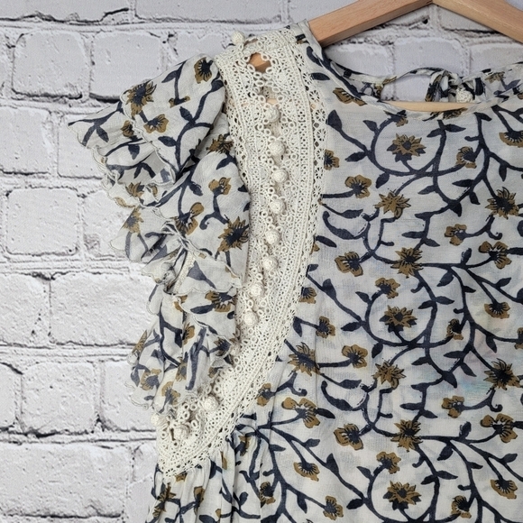 Sea New York Khloe Crema Print Crochet Accent Cotton Blend Blouse Size XS/S? - Picture 4 of 10